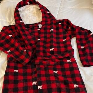 Cozy Red and Black Plaid with polar bears Kids Cozy Robe XXL size 16